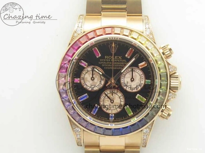 1230 Daytona 116595RBOW RG Rainbow Crystal BLF Best Edition Black Dial on RG Bracelet A RelaxedFit 3353